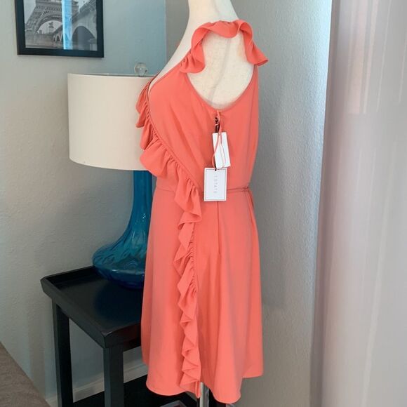 1. State ruffle trim coral colored sleeveless dress sz 4 small - Picture 5 of 12